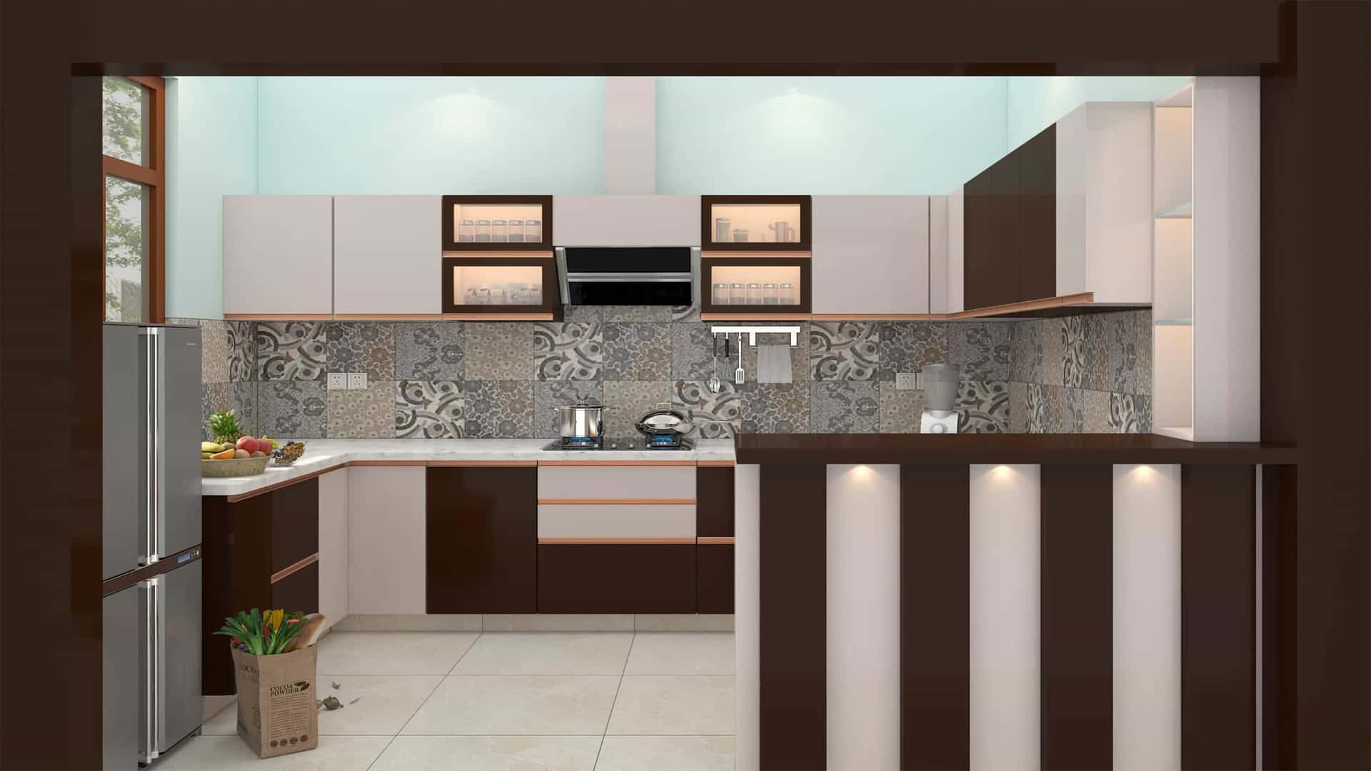 U Shape Modular Kitchen Design Services With Breakfast Table